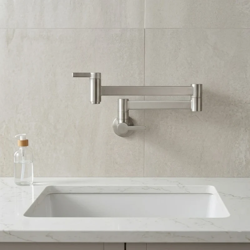 Robinet évier cuisine eau froide rabattable mural encastrable - Argenté - Laiton