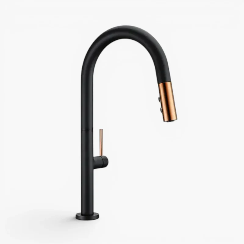 Robinet évier cuisine douchette dorée rose - Noir - Laiton