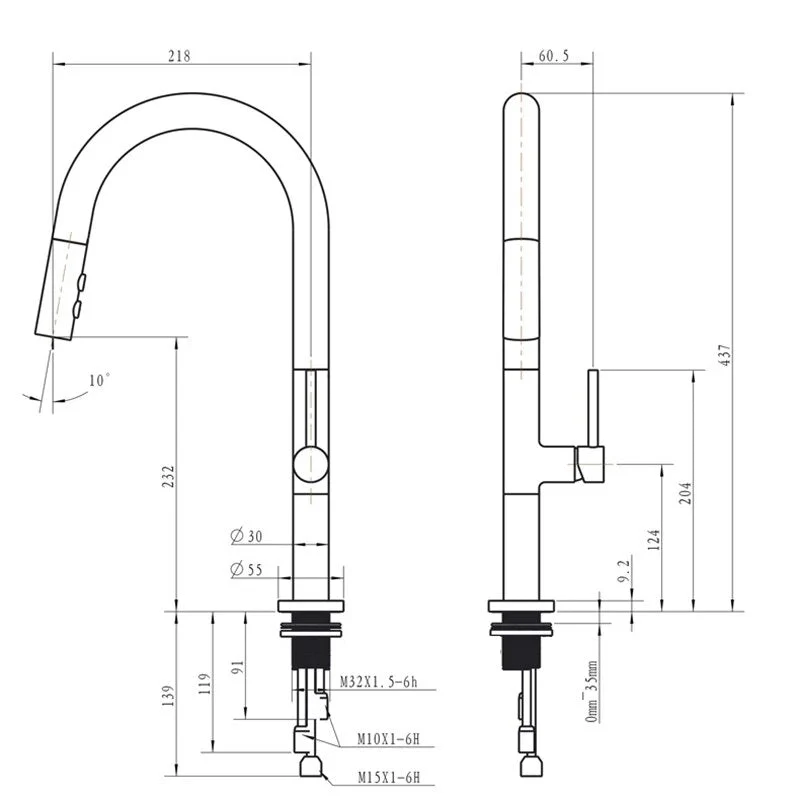 Robinet évier cuisine douchette dorée rose - Noir - Laiton