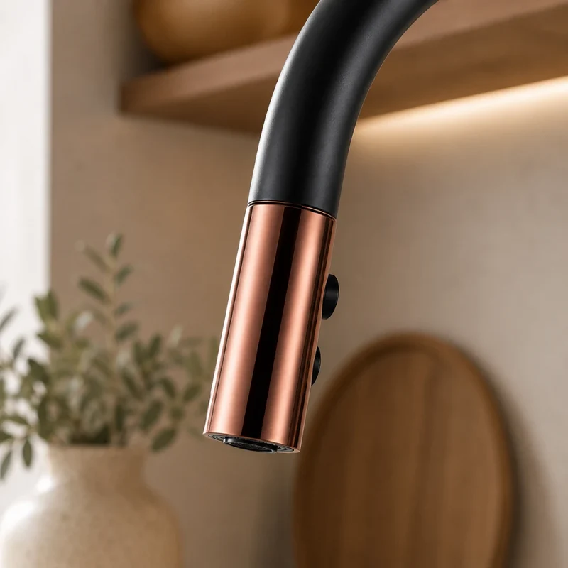 Robinet évier cuisine douchette dorée rose - Noir - Laiton