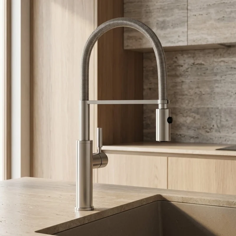 Robinet évier cuisine flexible douchette design - Argenté - Laiton