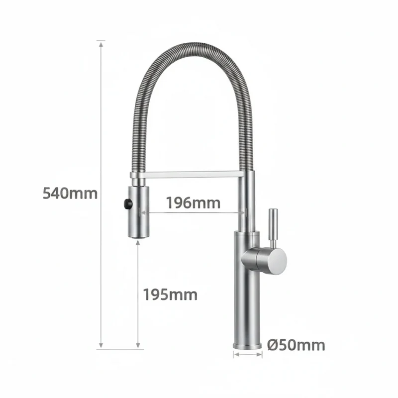Robinet évier cuisine flexible douchette design - Argenté - Laiton