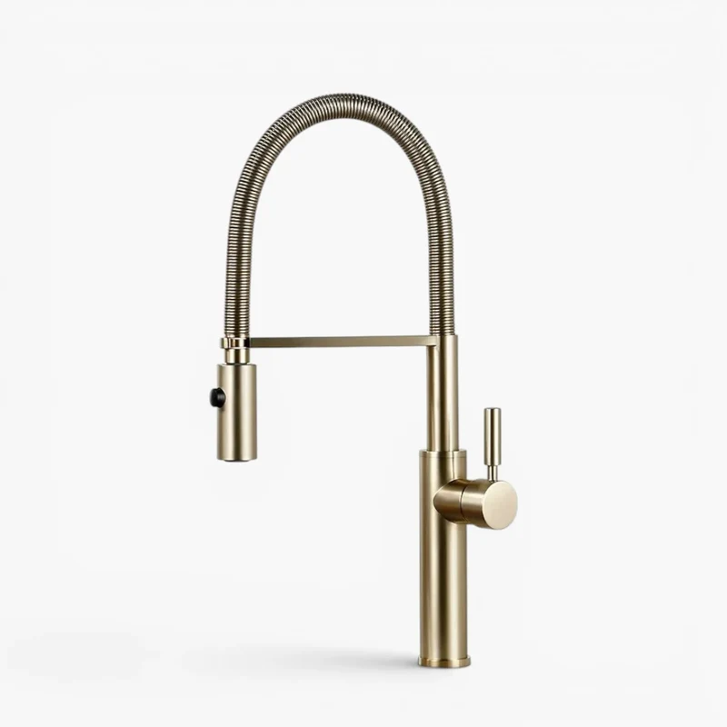 Robinet évier cuisine flexible douchette design - Doré - Laiton