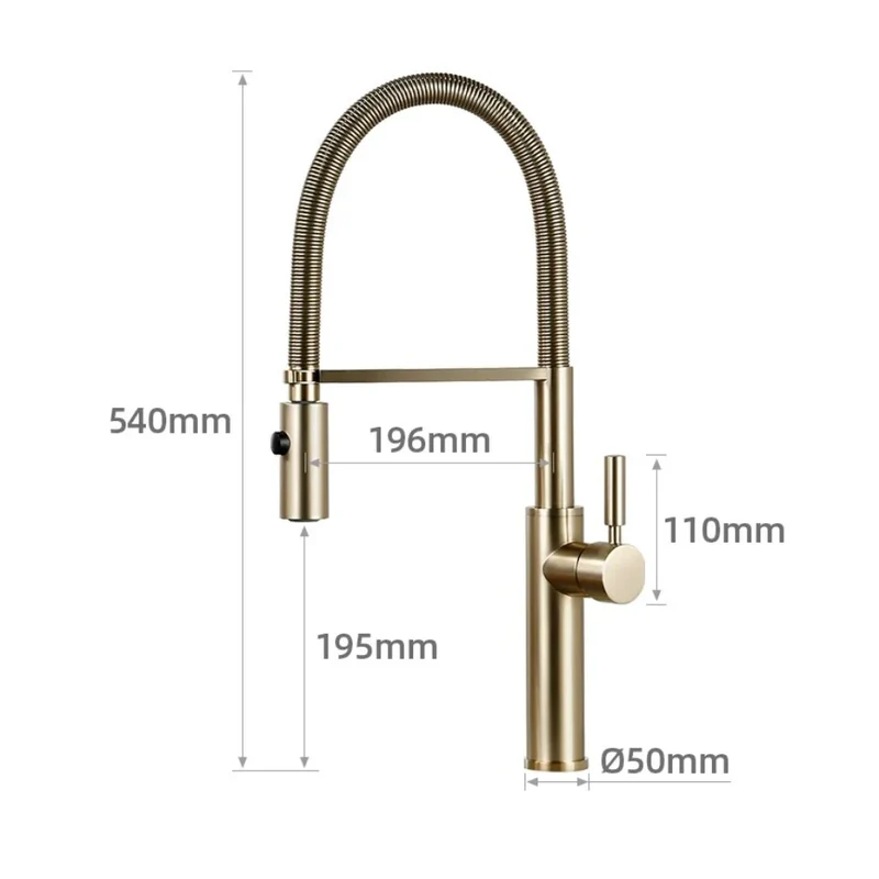 Robinet évier cuisine flexible douchette design - Doré - Laiton