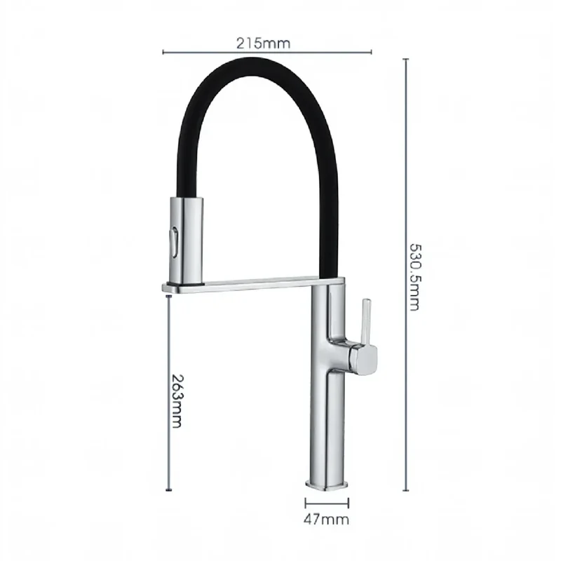 Robinet évier cuisine flexible noir douchette magnétique - Argenté - Laiton