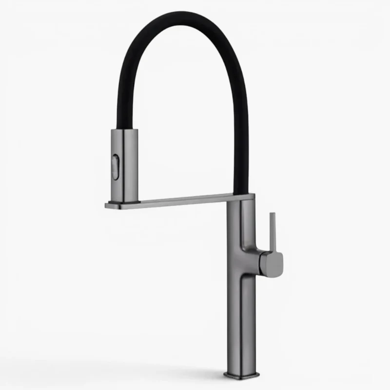 Robinet évier cuisine flexible noir douchette magnétique - Argenté - Laiton