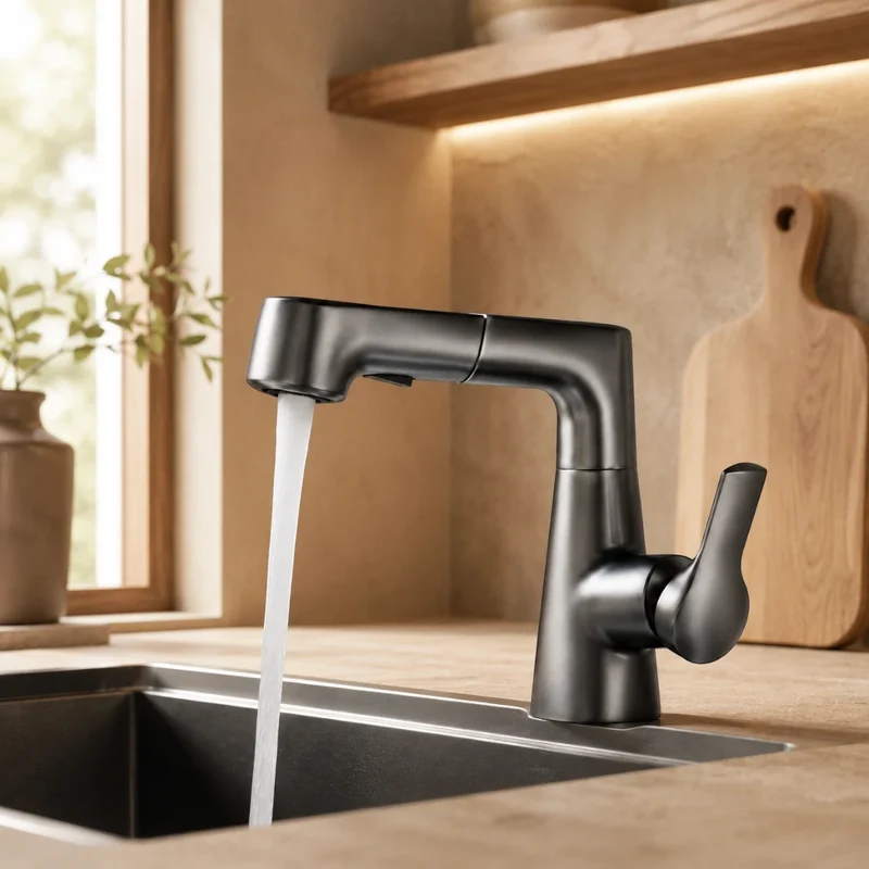 Robinet évier cuisine flexible douchette hauteur réglable - Noir