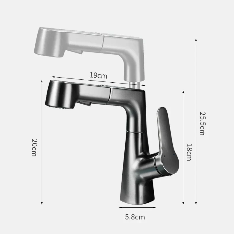 Robinet évier cuisine flexible douchette hauteur réglable - Noir