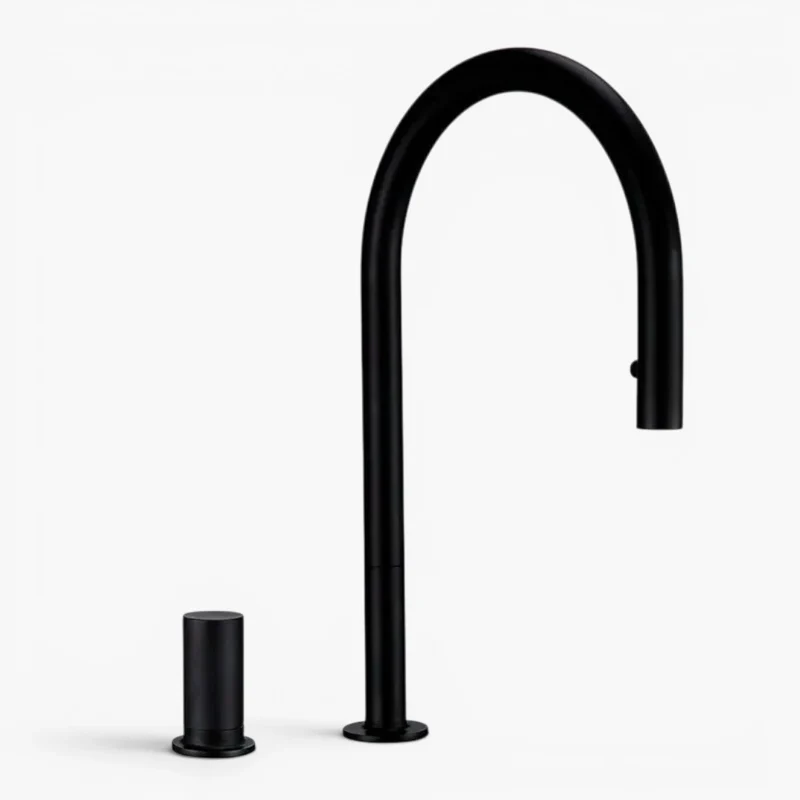 Robinet évier cuisine minimaliste flexible mitigeur déporté - Noir - Laiton