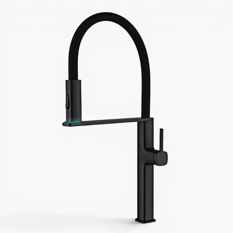 Robinet évier cuisine flexible noir douchette magnétique - Noir - Laiton