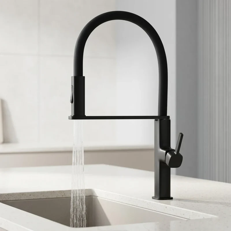 Robinet évier cuisine flexible noir douchette magnétique - Noir - Laiton