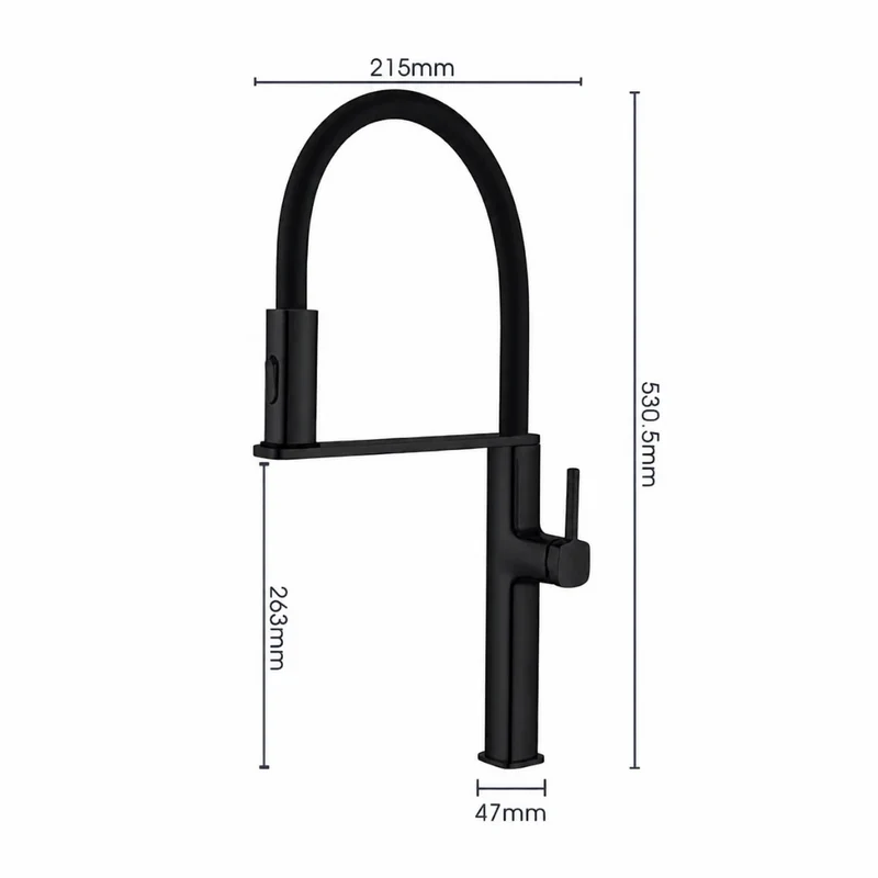 Robinet évier cuisine flexible noir douchette magnétique - Noir - Laiton