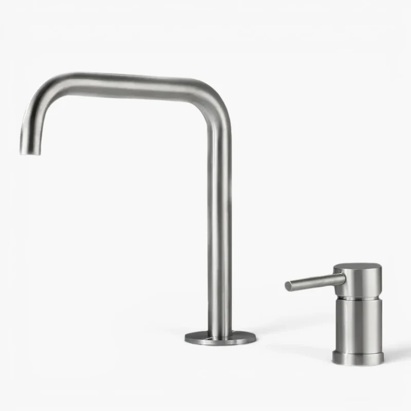 Robinet évier cuisine minimaliste mitigeur déporté à poignée - Argenté - Laiton