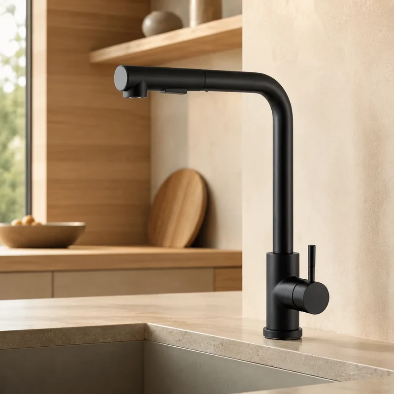 Robinet évier cuisine minimaliste flexible rétractable douchette - Noir