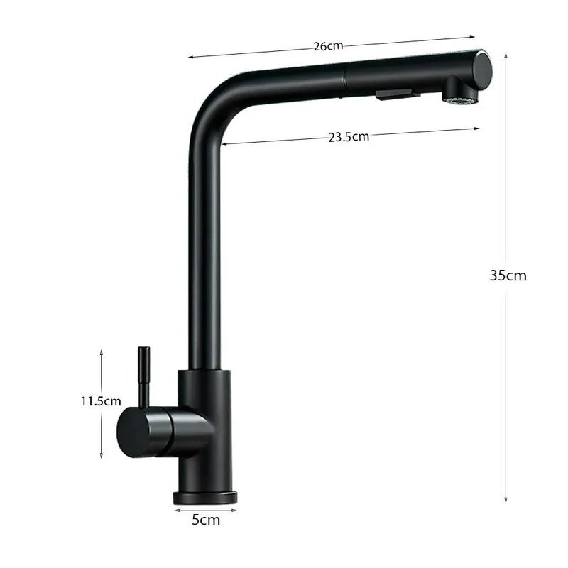 Robinet évier cuisine minimaliste flexible rétractable douchette - Noir