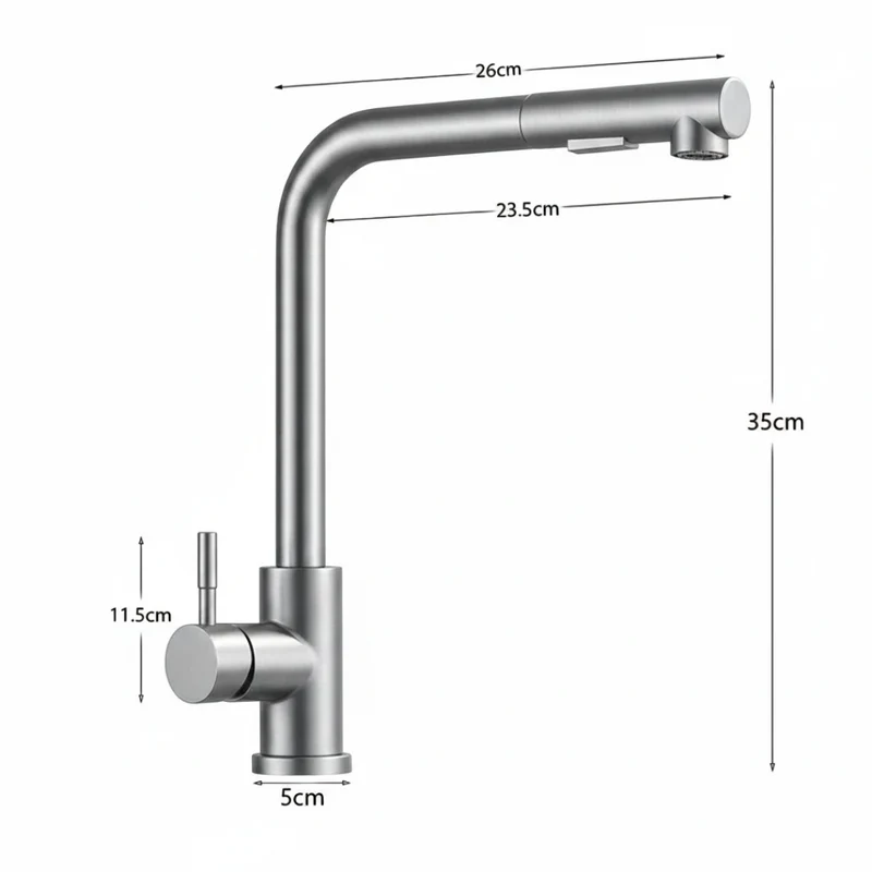 Robinet évier cuisine minimaliste flexible rétractable douchette - Argenté