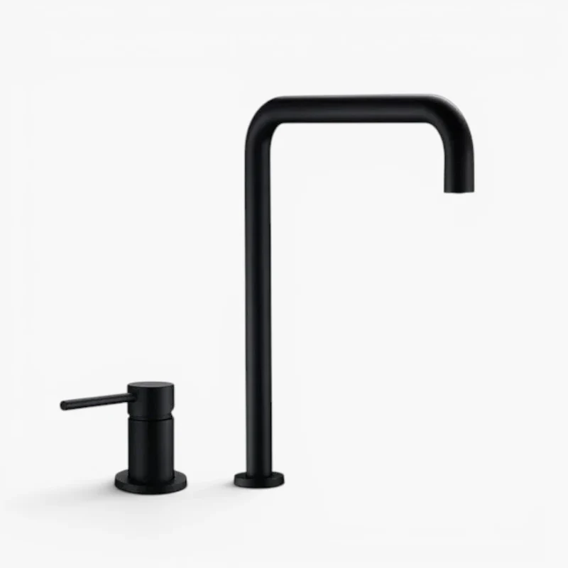 Robinet évier cuisine minimaliste mitigeur déporté à poignée - Noir - Laiton