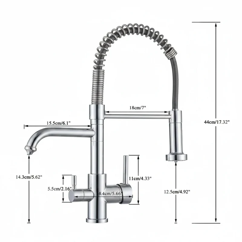 Robinet évier cuisine mitigeur douchette purificateur d'eau - Argenté - Laiton