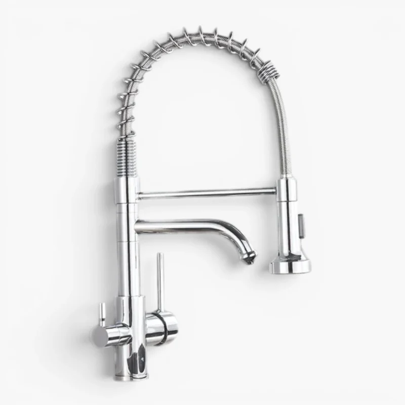 Robinet évier cuisine mitigeur douchette purificateur d'eau - Argenté - Laiton