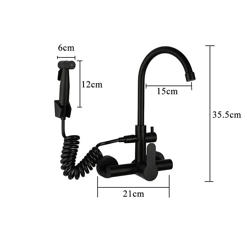 Robinet évier cuisine mural encastrable douchette pistolet flexible - Noir