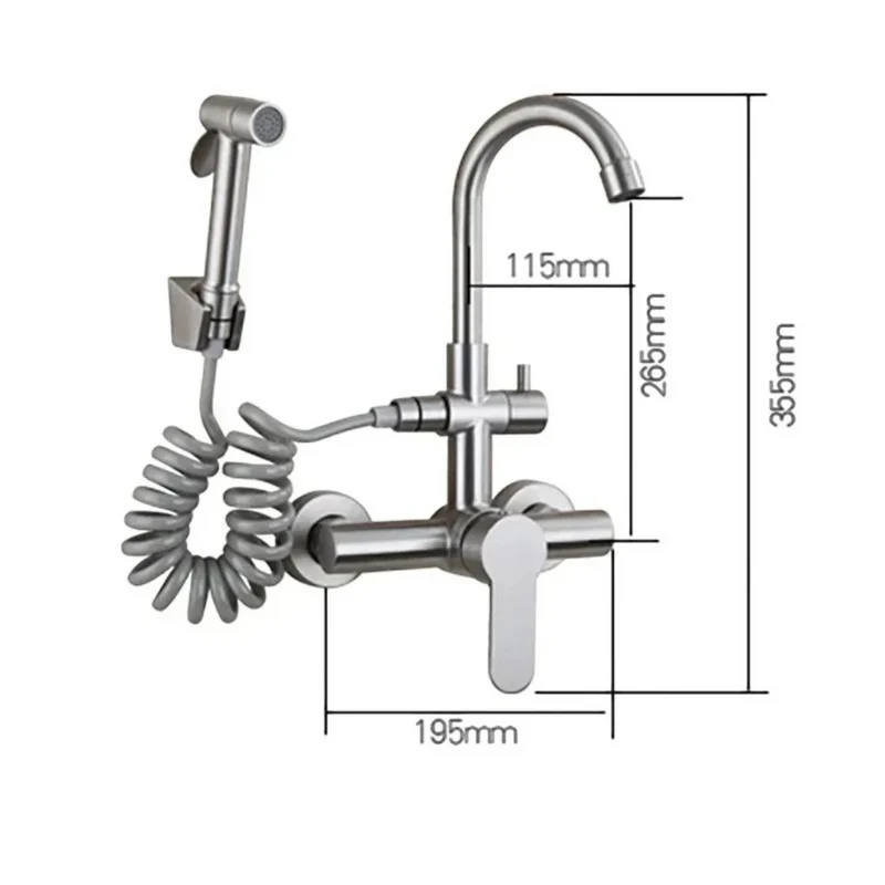 Robinet évier cuisine mural encastrable douchette pistolet flexible - Argenté