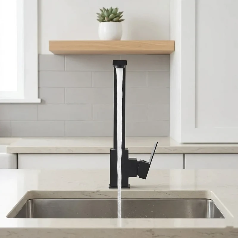 Robinet évier cuisine plat fin mitigeur rectangulaire - Noir - Laiton