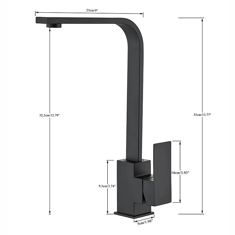 Robinet évier cuisine plat fin mitigeur rectangulaire - Noir - Laiton