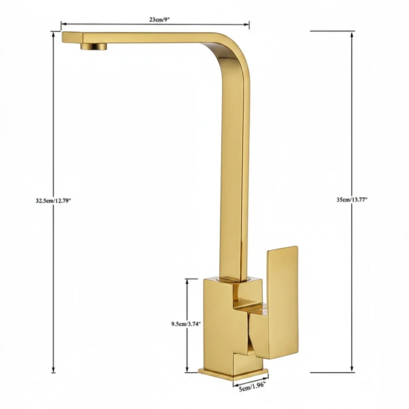 Robinet évier cuisine plat fin mitigeur rectangulaire - Doré - Laiton