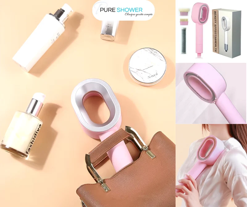 Coffret PEAU DOUCE Pommeau de douche rose design avec filtre acf + brosse + éponge
