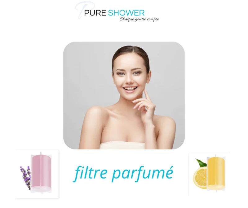 Coffret PEAU DOUCE Pommeau de douche rose design avec filtre acf + brosse + éponge