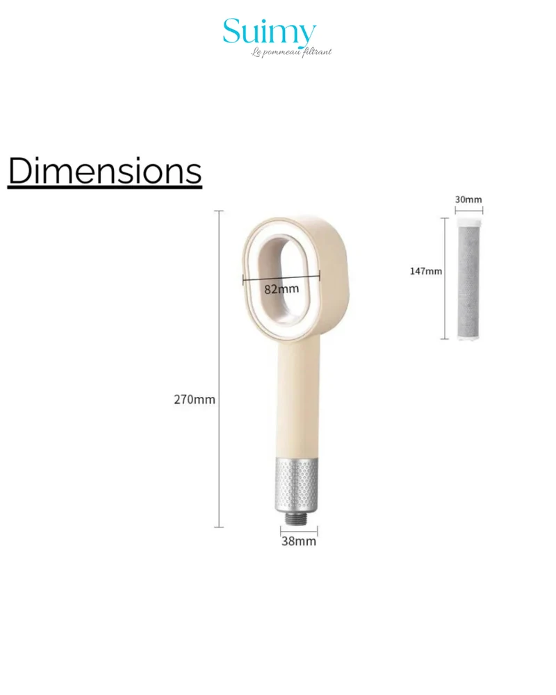 Pommeau de Douche Filtrant Perle Ivoire anti-calcaire et chlore