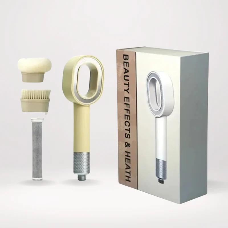 Nouveau coffret PEAU DOUCE pommeau de douche design + filtre + éponge + brosse