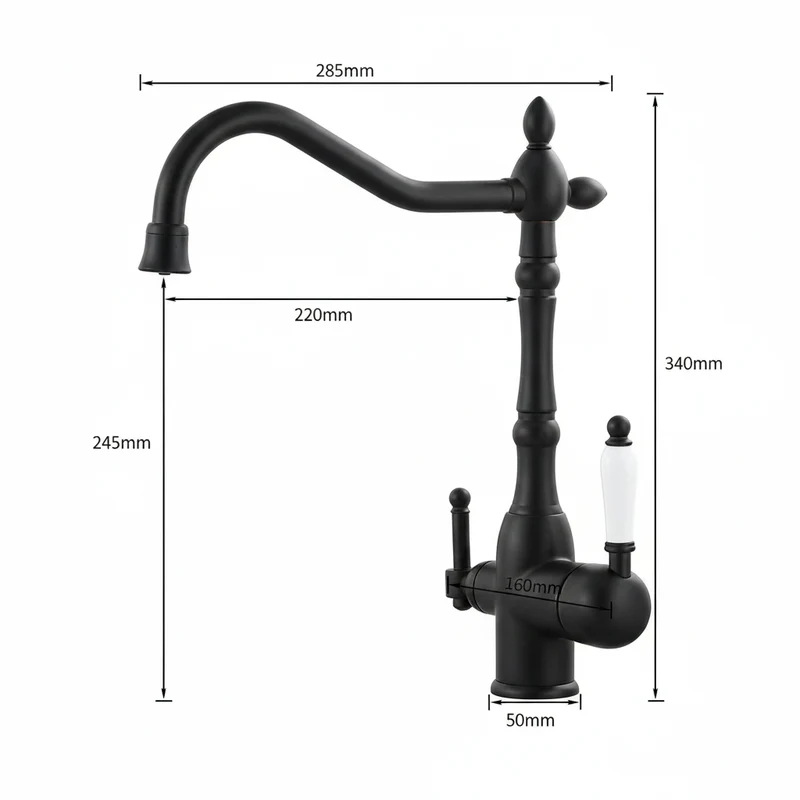 Robinet évier cuisine rétro mitigeur purificateur d'eau - Noir - Laiton