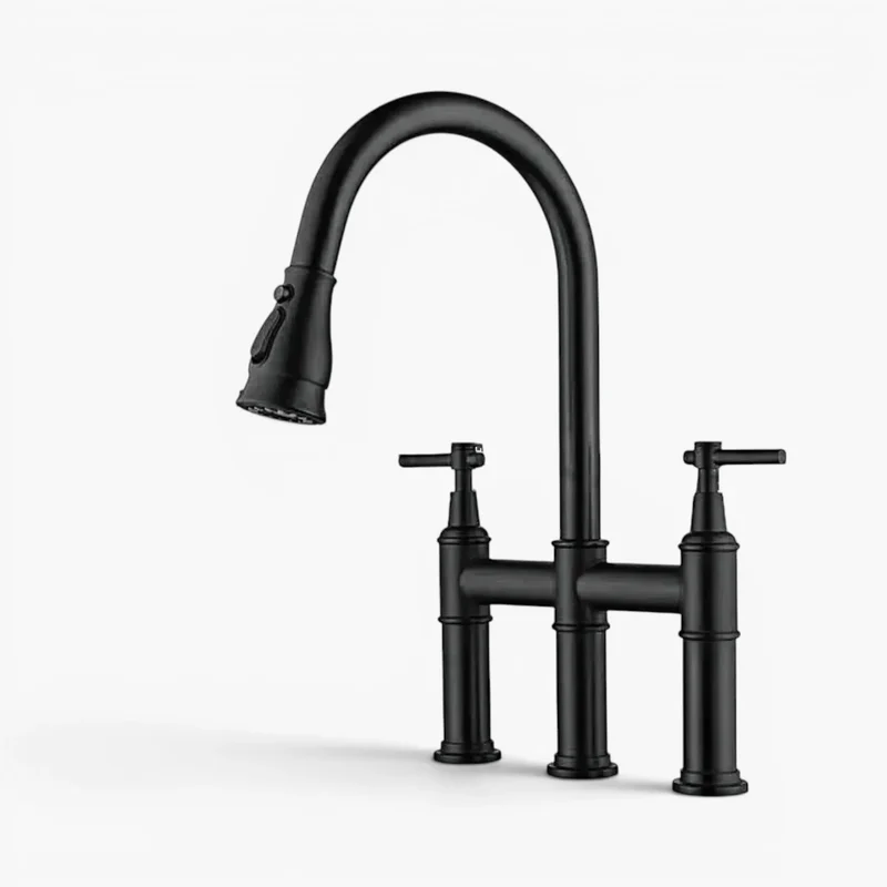 Robinet évier cuisine rétro flexible douchette - Noir - Laiton