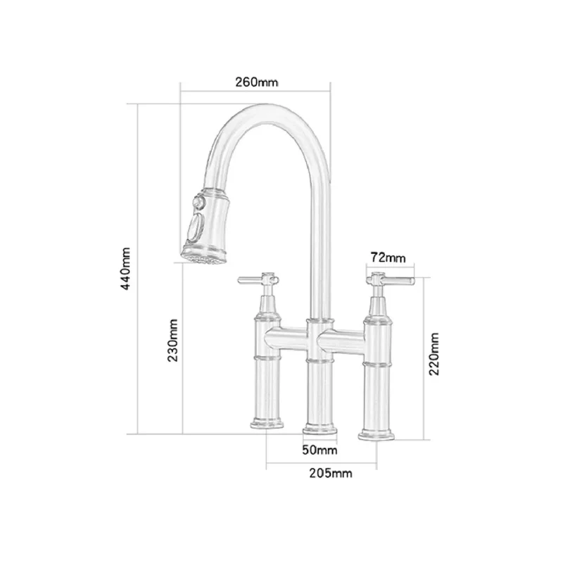 Robinet évier cuisine rétro flexible douchette - Noir - Laiton