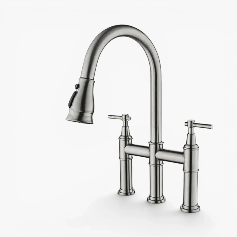 Robinet évier cuisine rétro flexible douchette - Argenté - Laiton