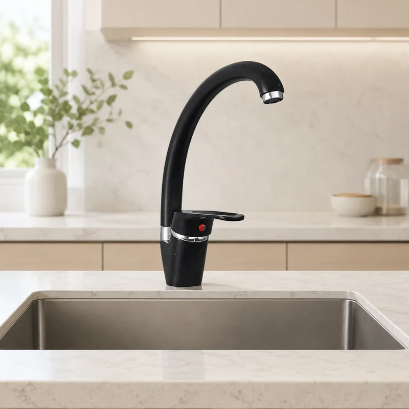 Robinet évier de cuisine arrondi mitigeur tacheté - Noir - Laiton