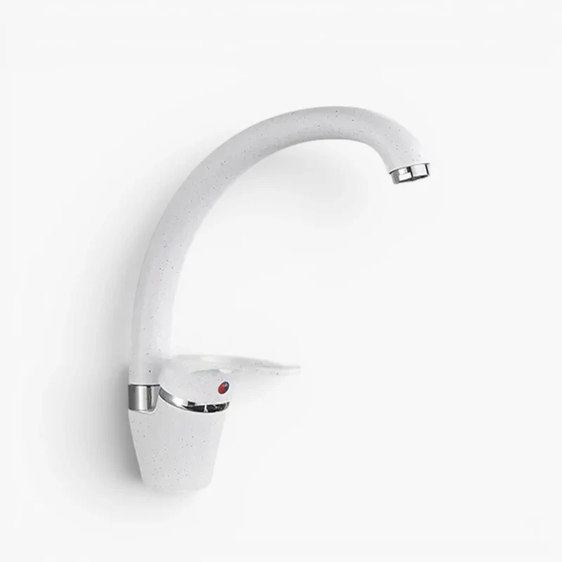 Robinet évier de cuisine arrondi mitigeur tacheté - Blanc - Laiton