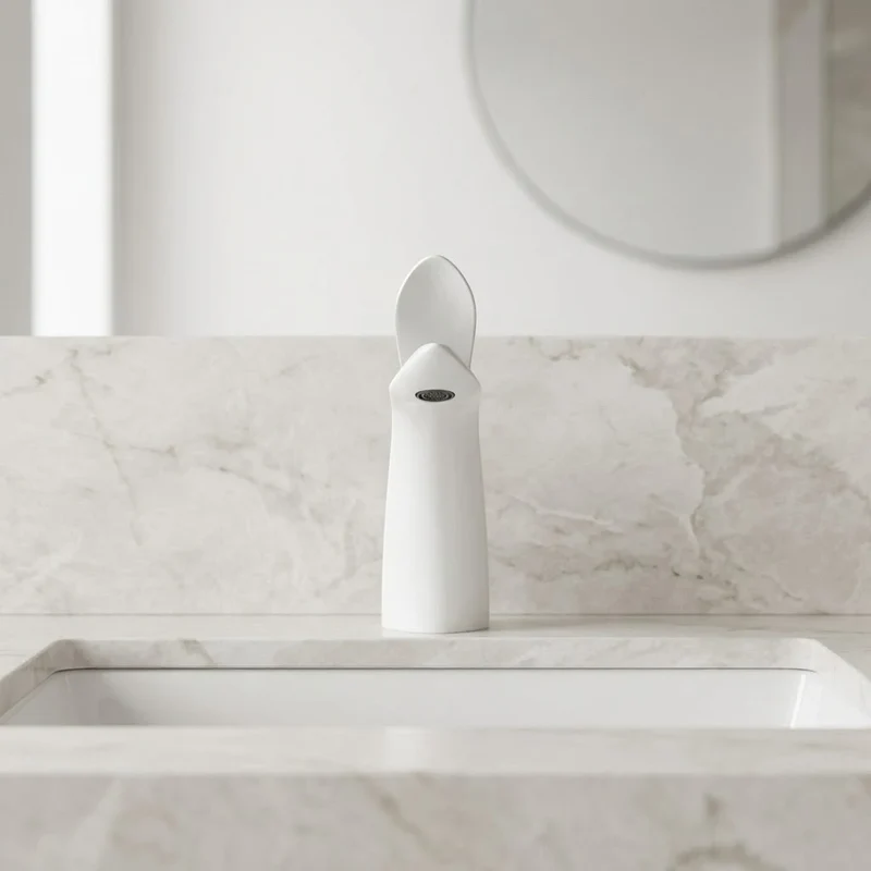 Robinet lavabo salle de bain mitigeur design arrondi - Blanc - Laiton