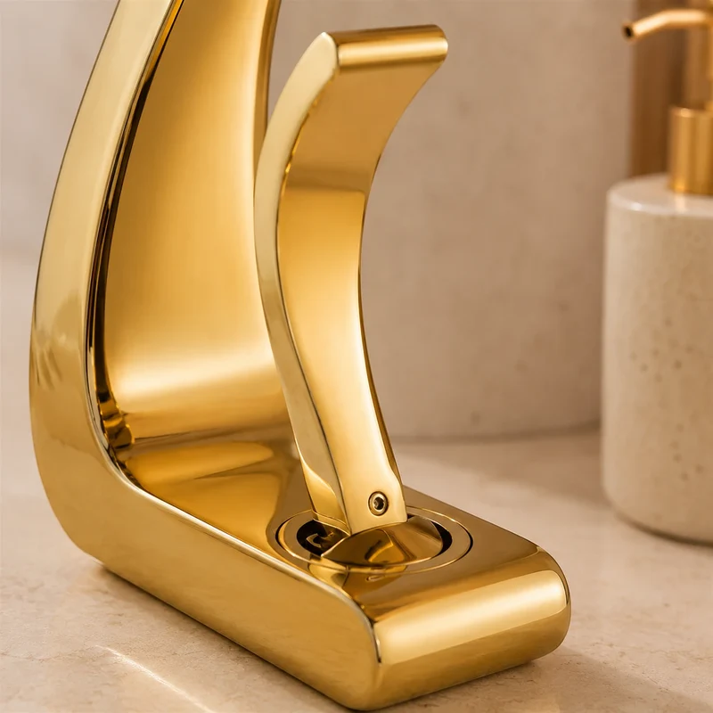 Robinet lavabo salle de bain mitigeur design incurvé - Doré - Laiton