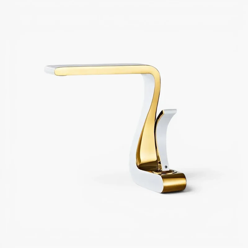 Robinet lavabo salle de bain mitigeur design incurvé - Blanc - Laiton