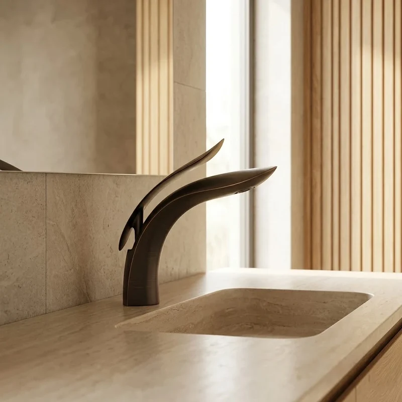 Robinet lavabo salle de bain mitigeur design arrondi - Noir - Laiton