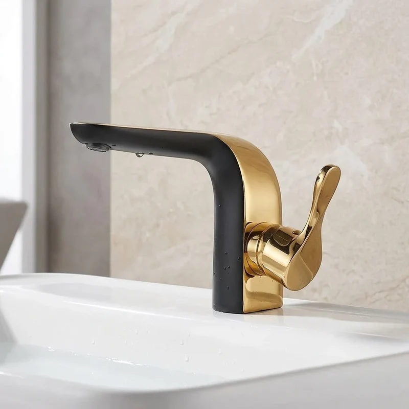 Robinet lavabo salle de bain moderne bicolore - Noir Doré - Laiton