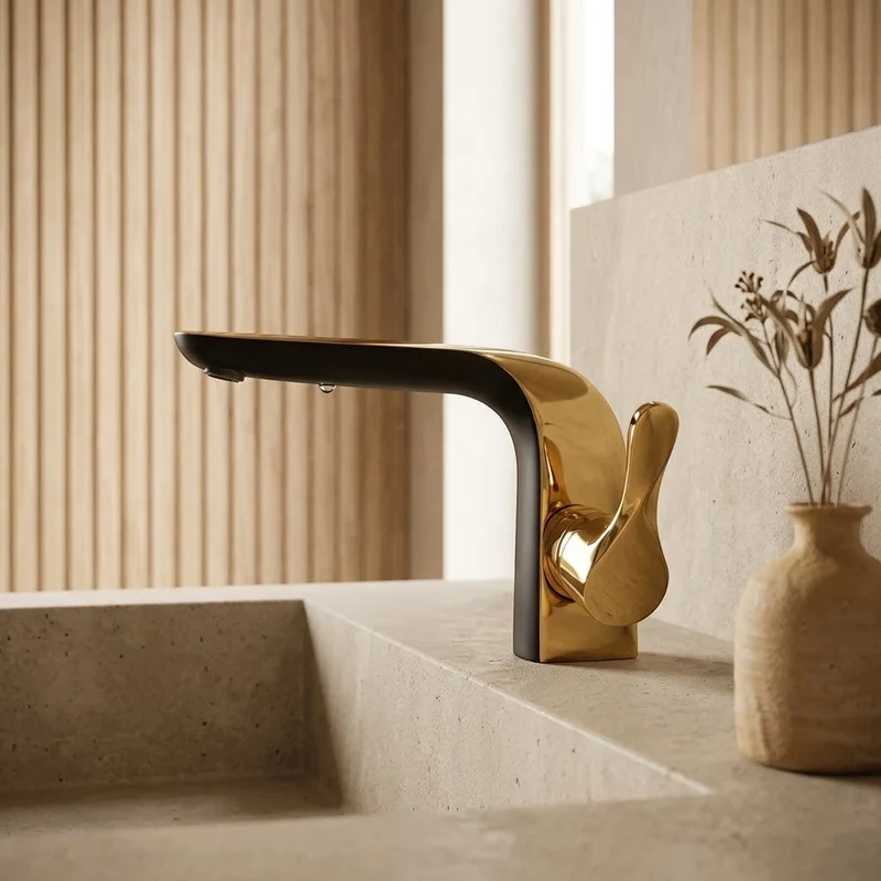 Robinet lavabo salle de bain moderne bicolore - Noir Doré - Laiton
