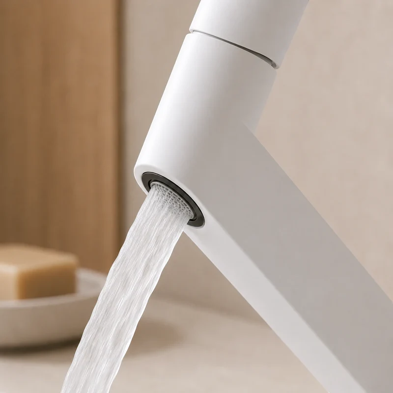 Robinet lavabo salle de bain mitigeur poignée ronde - Blanc - Laiton