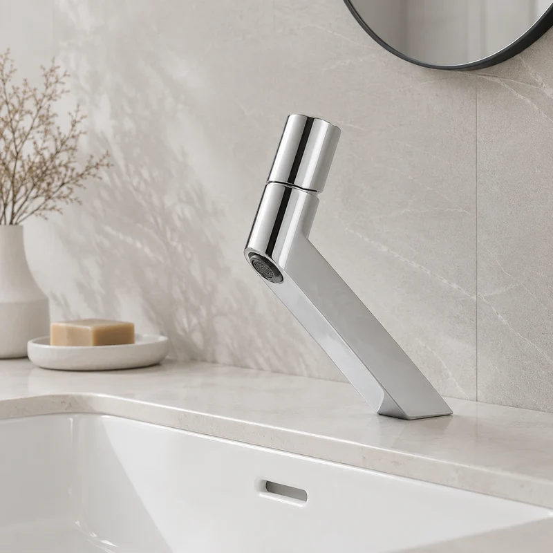 Robinet lavabo salle de bain mitigeur poignée ronde - Argenté - Laiton