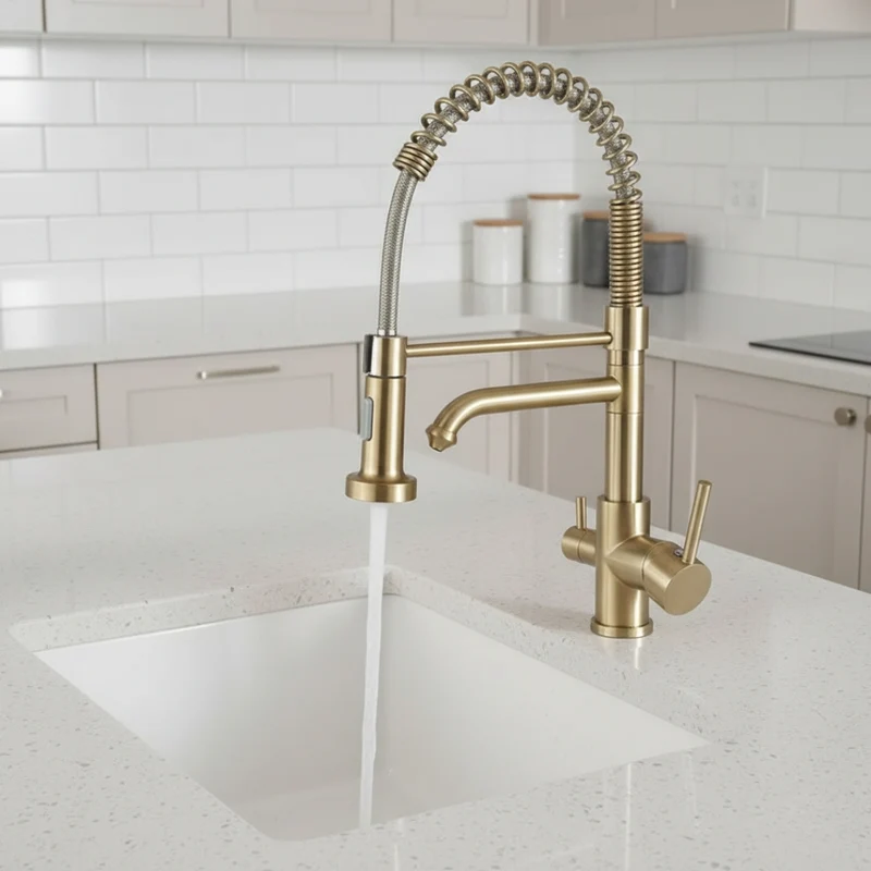 Robinet évier cuisine mitigeur douchette purificateur d'eau - Doré - Laiton