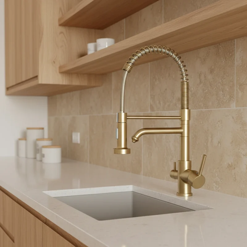Robinet évier cuisine mitigeur douchette purificateur d'eau - Doré - Laiton