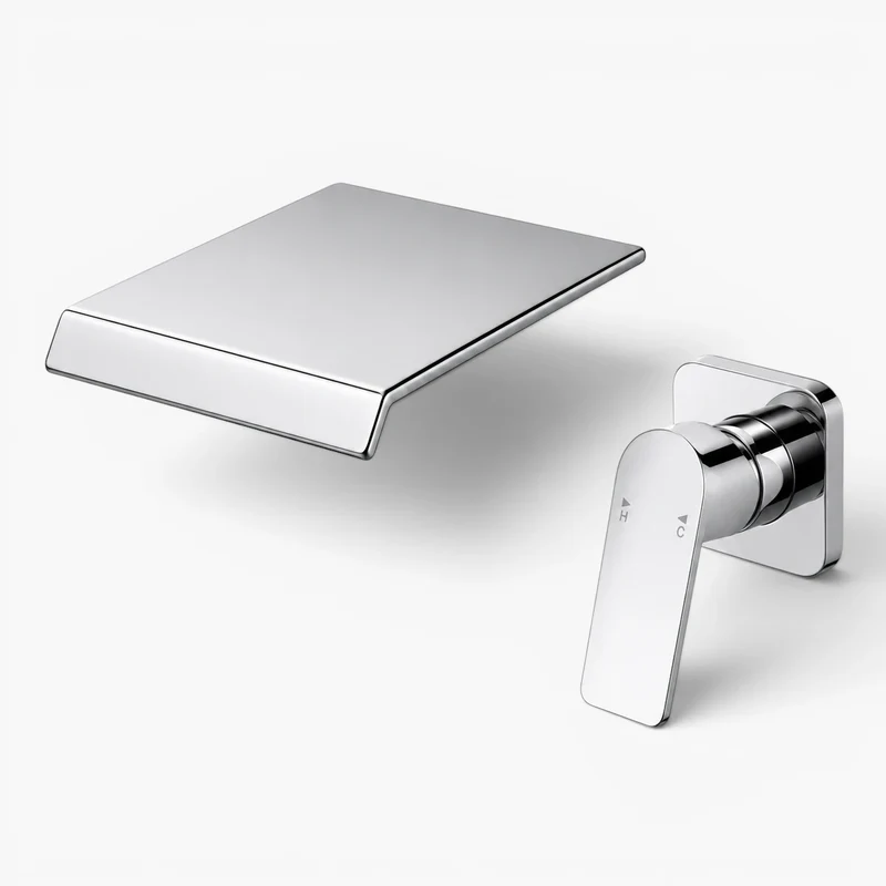 Robinet lavabo salle de bain mural encastrable cascade - Argenté - Laiton