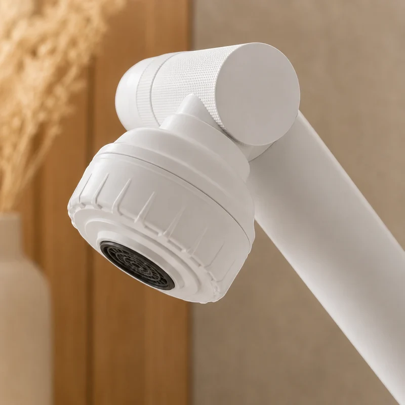 Robinet lavabo salle de bain pivotant rotatif multijet - Blanc - Laiton